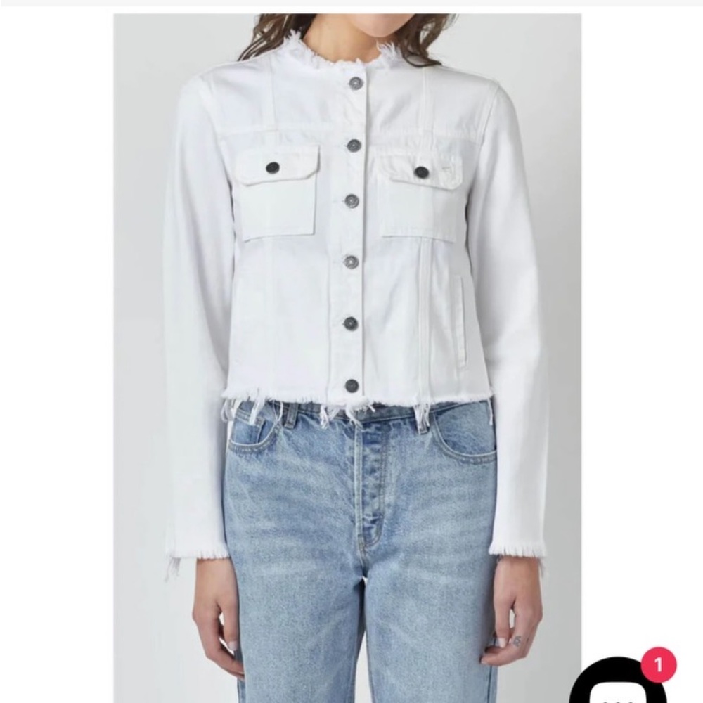 Hidden Jeans Distressed Collarless Denim Jacket